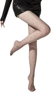 [Jieaissna] Polka Dot Patterned Black Tights for Women,Women’s 15D Sheer Pantyhose,High Waist Ultra Stretchable Footed Tights,Plus Size Stockings, Black, One Size