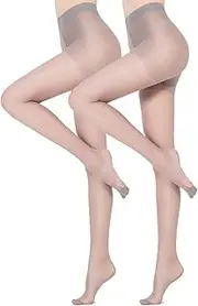 [Dress Cici] Sheer Pantyhose, Core-Spun Yarn Translucent Seamless Stocking Hosiery for Women (2 Set)