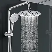 ACA International Ultra-Thin Shower Head Set, Square 8" High Pressure Shower Head with 3-Mode Handheld Spray, Gooseneck Shower Arm Shower Head Set Brass Diverter (Chrome)