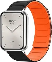 Silicone Magnetic Loop Replacement Strap for Xiaomi Smart Band 9 Pro/8 Pro/Redmi Watch 4, Unisex, Black/Orange