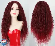 Fencca Burgundy Long Curly Wigs for Women Heat Synthetic Wine Red Wig 24 inch