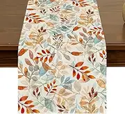 Fall Eucalyptus Leaves Table Runner 13x72 Inch Seasonal Harvest Autumn Thanksgiving Kitchen Dining Table Decor for Indoor Outdoor Home Party Decorations ZQ33