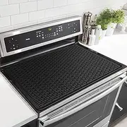 Stove Top Cover for Electric Stove 76x53cm Universal Silicone Stove Mat for Glass Cooktop Protector, Heat Resistance Dish Drying Mats Fast Clean Kitchen Countertop（Black 76x53cm）
