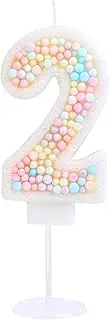 EAKE Number 2 Birthday Candle 3D Macaron Glitter 2 Candle Birthday Girl Women Sweet Theme 2nd Birthday Wedding Anniversary Party Cake Decoration