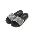 new Womens Ladies Slippers Sparkly Sandals Sequin Beach Pool Sliders Slip On Sho