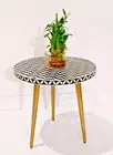 Handmade Bone Inlay Round Black Floral Side Table Bedside Stool
