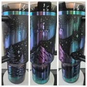 Stanley Black Chroma 40 oz Tumbler Laser Engraved Northen Lights Design