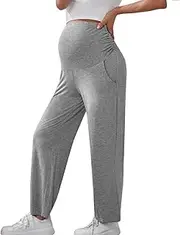 [Generic] Maternity Pants Comfortable Stretch Over-Bump Pregnancy Pants with Pockets Casual Straight Leg Dress Pants for Work