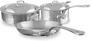 [Mauviel] M'Elite 5-Ply Hammered Polished Stainless Steel 5-Piece Cookware Set With Curved Lid, Cast Stainless Steel Handles, Made In France