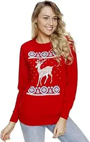 [ZLUOK Fashion] Womens Casual Winter Christmas Reindeer Long Sleeve Pullover Jumper Blouse Top
