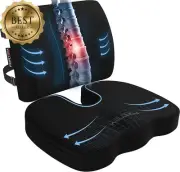 Memory Foam Seat Cushion & Lumbar Support Pillow for Office Chair, Car, Washable