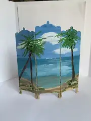 Hand Painted Wood Screen Room Divider 1:12 Scale Dollhouse Miniature Beach Palm