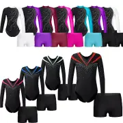 Girls Kids Unitard Bodysuit Leotard Tracksuit Performance Romper Yoga Shorts