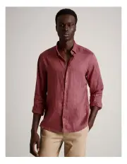[Blaq] Leo Linen Long Sleeve Relaxed Shirt in Cherry