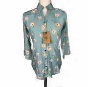 New With Tag Youniverse Blue Floral Button Up Formal Top Size Medium