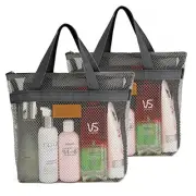 Mesh Shower Caddy Bag Portable Hanging Toiletry and Bath Organizer 2 Pcs Grey