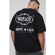 Mens Black Plus Oversized Monte Carlo Print T-Shirt