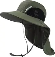 [Bassdash] UPF 50+ Unisex Water Resistant Wide Brim Sun Hat with Large Neck Flap Ponytail Fishing Hat for Men Women