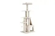 Petzly Cat Tree Tower Scratching Condo House Bed 125cm Beige/Dark Grey/Grey