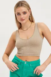 Brown Tank Crop Top Seamless - Size S/M, Women's Tank