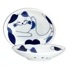 SET of 2 Japanese Porcelain Oval Dinner Dish Plates Calico Cat 7.75"L x 6.25"W