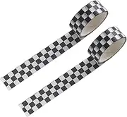 2Pcs Black and White Checkered Ribbon- Checkerboard Ribbon for DIY Crafts- Craft Supplies Party Decorations- Tearable Checkered Ribbon- Racing Car Theme Printed Plaid Ribbon
