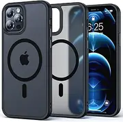Degeca Strong Magnetic for iPhone 12 Pro Max Case, Military Grade Drop Protection, Compatible with MagSafe, Shockproof Translucent Matte Hard Back Soft Slim Phone Protective Cover 6.7", Black