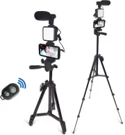 Smartphone Video Kit, Vlogging Kit with Microphone, Light, Tripod (50" Extendabl