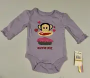 Small Paul Frank Julius Monkey Purple Valentine Cutie Pie Bodysuit Baby Girl 0-3