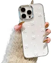 EYZUTAK Case for iPhone 15 Pro Max, Bling Glitter 3D Bowknot Phone Case Cute Sparkly Crystal Clear Bow Aesthetic Cover Slim Soft Durable TPU Transparent Protective Cover for Women Girls - White Bow