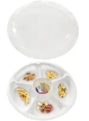 15x Reusable Plastic Party Chip Snack Dip Platters with Clear Lids White Base