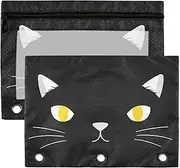 Cute Cartoon Cat Eyes Black Pencils Pouches with Clear Window Large in Assorted Colors 3 Rings Zipper Binder for School, Office & Home Multicolored 2 PCS