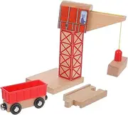 TOBBOMEY Wooden Rail Crane Toy Train Track Accessory with Working Pulley Fine Workmanship Compatible with Train Hands Skills for Boys and Girls Creative Play