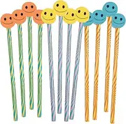 Cheerful Assorted Colors Pencils with Smiley Eraser Toppers - 8.7" x 9.1" (Pack of 12) - Perfect for School, Art Projects, and Party Favors