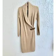 NWT Ralph Lauren Black Label Merino Wool Blend Midi Dress Beige Women's Size M