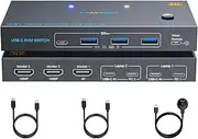 USB C KVM Switch 3 Monitors 2 Laptops 4K 1080P@60Hz,USB-C Docking Station Triple Monitor KVM Switches with 4 USB 3.2 Ports,10Gbps 80W PD Charging,For Windows and Mac OS,Driver Installation is Required