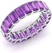 [Diamondere] Natural and Certified Gemstones Wedding Ring in 14K White Gold | Emerald Cut Full Eternity Stackable Band Size 4 to 8