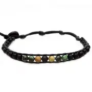 Men's Lava Stone, Jasper, Turquoise Bracelet, Adjustable with Button Toggle