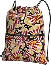 EdWal Popcorn Print Print Drawstring Backpack Gym Bags Sports Bags With Zipper Pocket For Travel Beach, Black, One Size