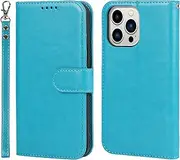 Cavor for iPhone 14 Pro Max Wallet Case for Women Flip Folio Kickstand PU Leather Case with Card Holder Wristlet Hand Strap Stand Protective Cover for iPhone14 Pro Max 6.7'' Phone Cases-Sky Blue