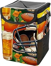 Car Trash Can with Lid and Storage Pockets Leak-Proof Organizer,Multipurpose Trash Bin for Car,American Football Field Beer