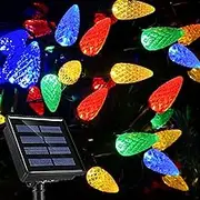 HUGSVIK 39Ft 100 LED Solar C6 Christmas Lights Outdoor, 8 Modes Solar Christmas Strawberry Lights, Waterproof Outdoor Solar Christmas String Lights for Xmas Tree, Holiday, Garden, Patio, Arbor Decor
