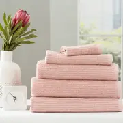 5pc Renee Taylor Cobblestone Hand/Bath Towel/Mat Set 650 GSM Cotton Ribbed Blush