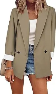 [OMZIN] Women's Blazer Open Front Cardigan Fitted Jacket Casual Office Loose Blazer
