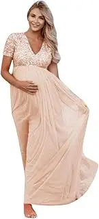 [Generic] Baby Girl Clothes and Shoes Short Women Maternity Dress Photography Solid Props Pregnants Sequined Sleeve Maternity Dress Floral Dresses with Short Sleeves
