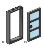 *NEW* Lego 3449 Black Door Frame 1x4x6 and Trans Blue Panes Polybag *10 Pieces*