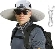 [Generic] Wide Brim Hat,Summer Fishing Hat with Fan - Solar Fan Outdoor Fishing Hat, Men Sun Hat with Two Solar Fan Fishing Hats, Solar and USB Charging