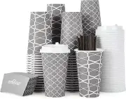 [100 Sets] 16 oz Paper Coffee Cups, Disposable Coffee Cups with Lids,Sleeves and
