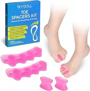 Gel Toe Separators for Women, Silicone Toe Spacers for Men - Bunion Corrector, Hammer Toe Straightener - Toe Spreaders Alignment Kit (1 Pair Big Toe Spacer, 1 Pair 5-Toe Protectors) Large Pink