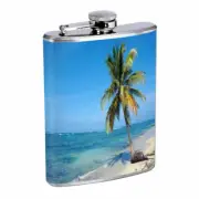 Beach Scene Em1 8oz Stainless Steel Flask Drinking Whiskey Liquor